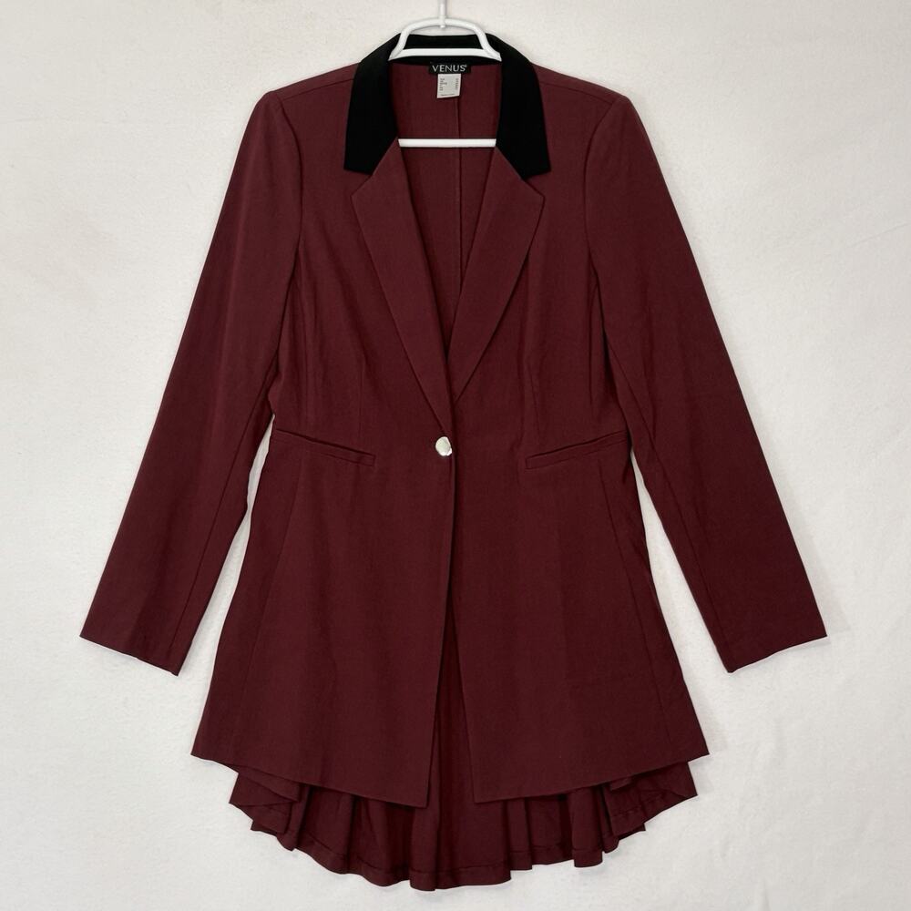 Venus Burgundy Wine Peplum Jacket Hi Low Blazer Womens 12 Steampunk Grunge Rave